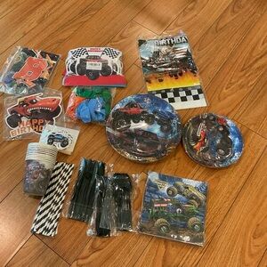 Monster Truck Party Supplies Set - Blue and Black